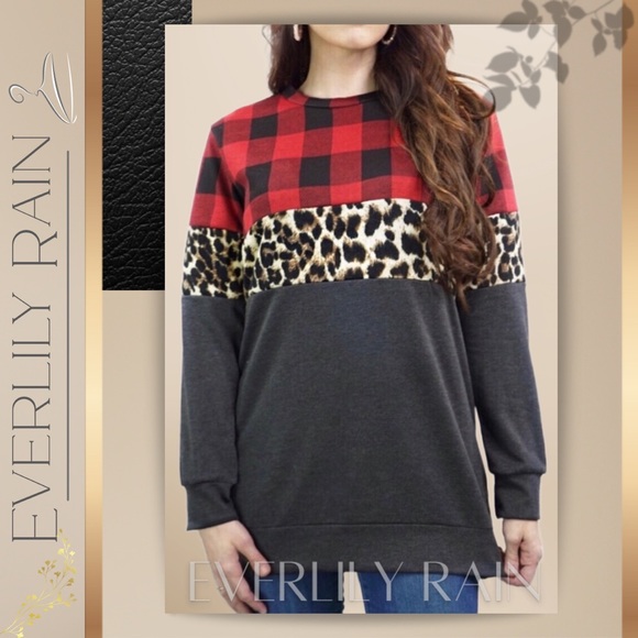 Buffalo Plaid & Leopard Print Top - Picture 6 of 9